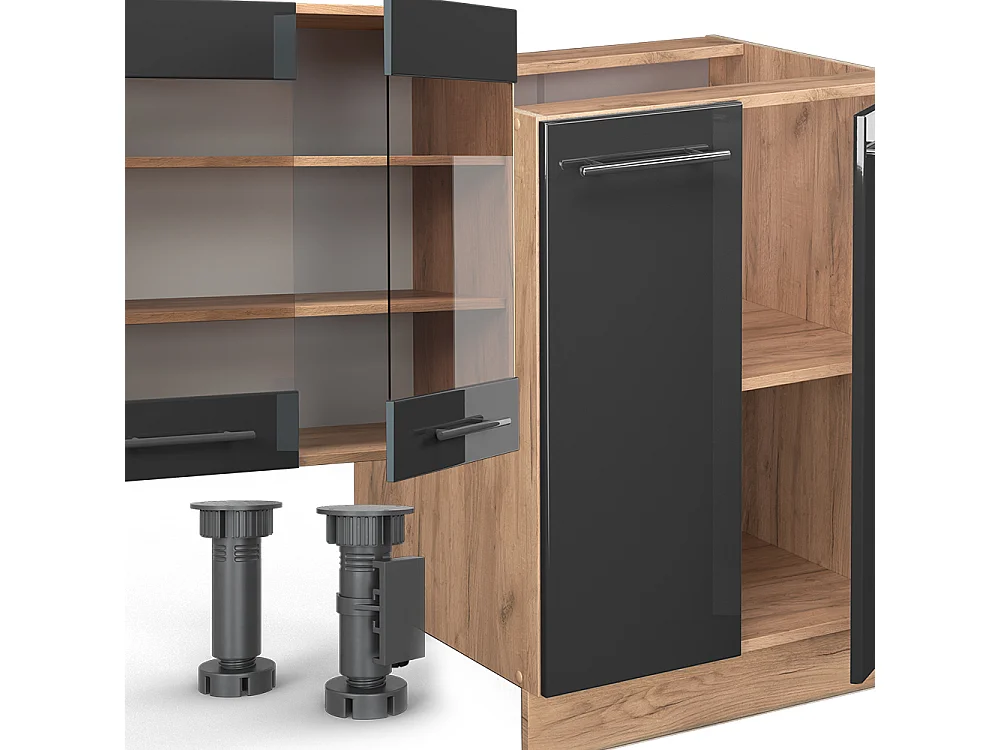 Cucina componibile antracite lucido/oro power oak 300x60x81.6 fame-line