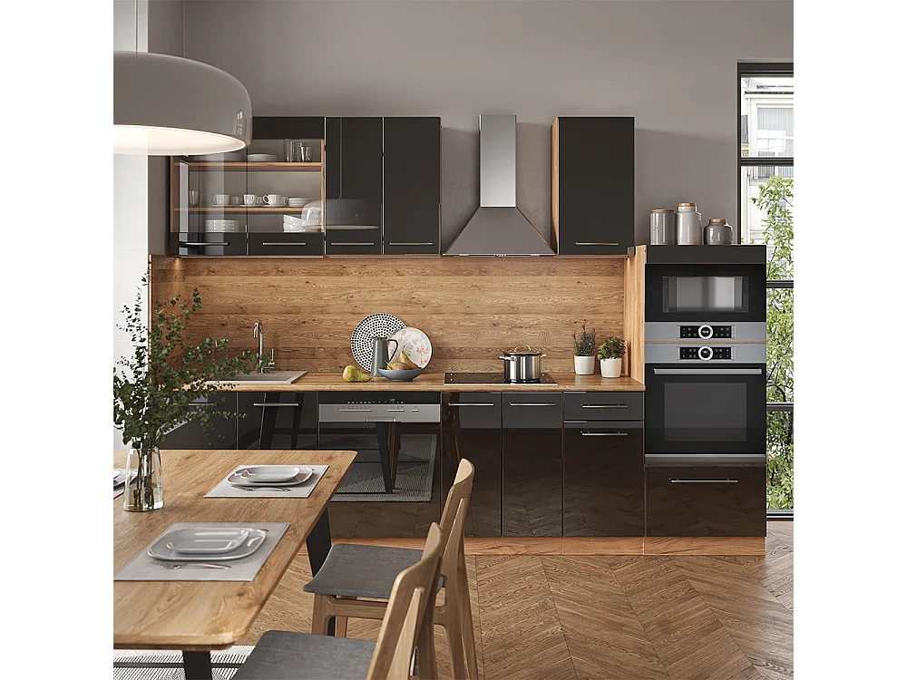 Cuisine anthracite brillant/chêne doré 300x60x81.6 fame-line