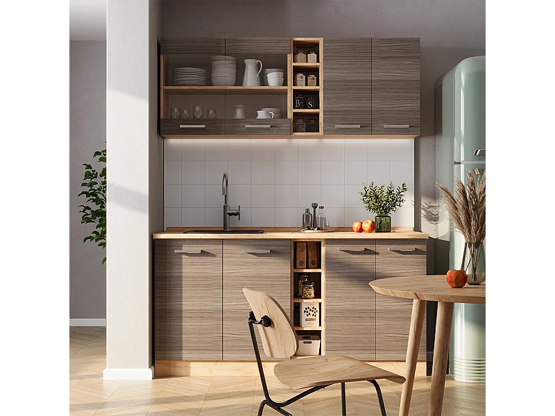 Cocina para solteros gris noble/roble dorado 160x46x81.6 r-line