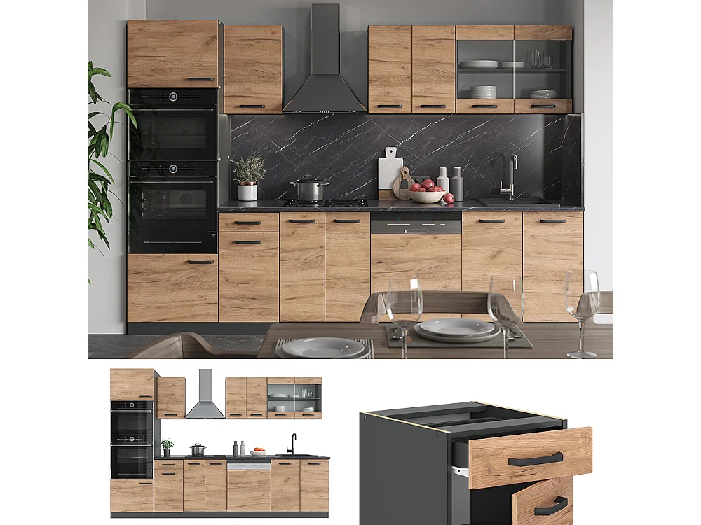 Küchenzeile goldkraft eiche/anthrazit 300x60x81.6 r-line