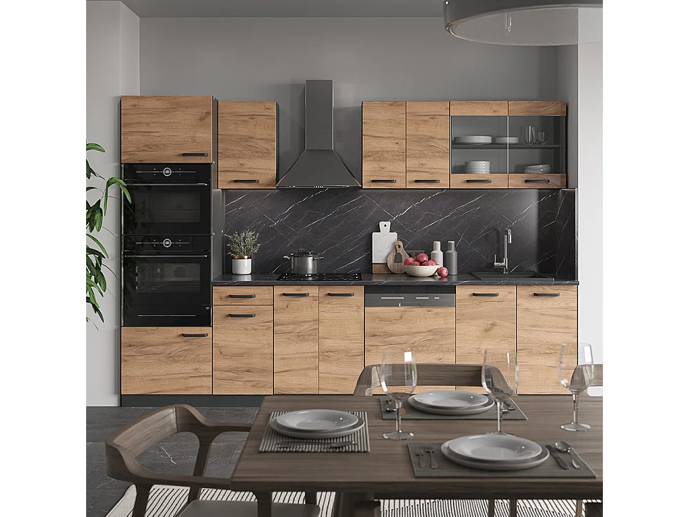 Küchenzeile goldkraft eiche/anthrazit 300x60x81.6 r-line