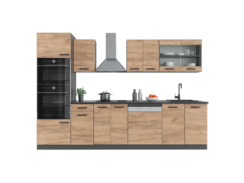 Küchenzeile goldkraft eiche/anthrazit 300x60x81.6 r-line