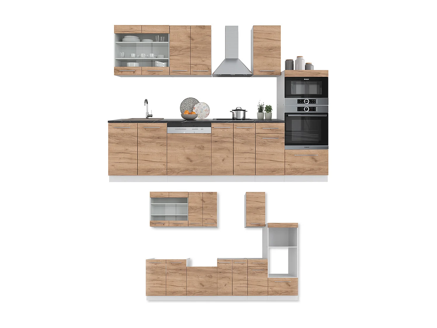 Cuisine chêne doré/blanc 300x60x81.6 fame-line