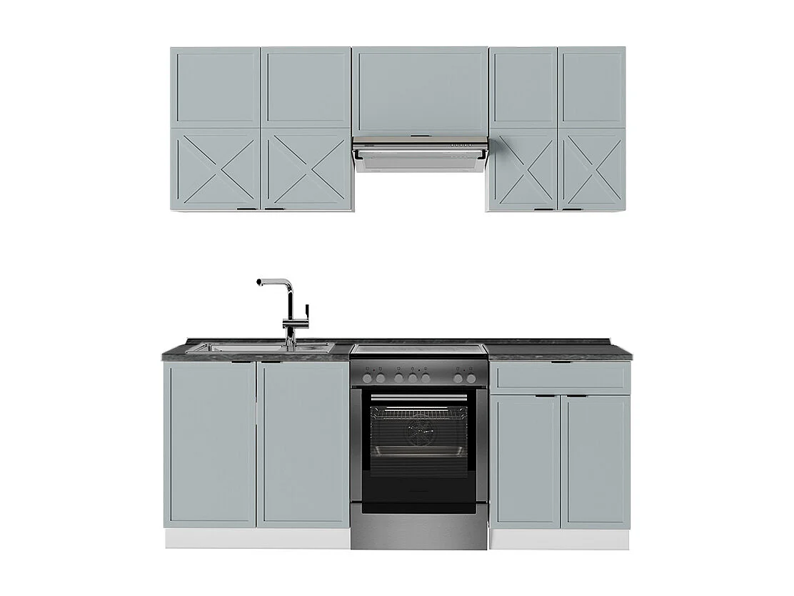 Cuisine bleu clair-gris/blanc 200x60x81.6 fame-line