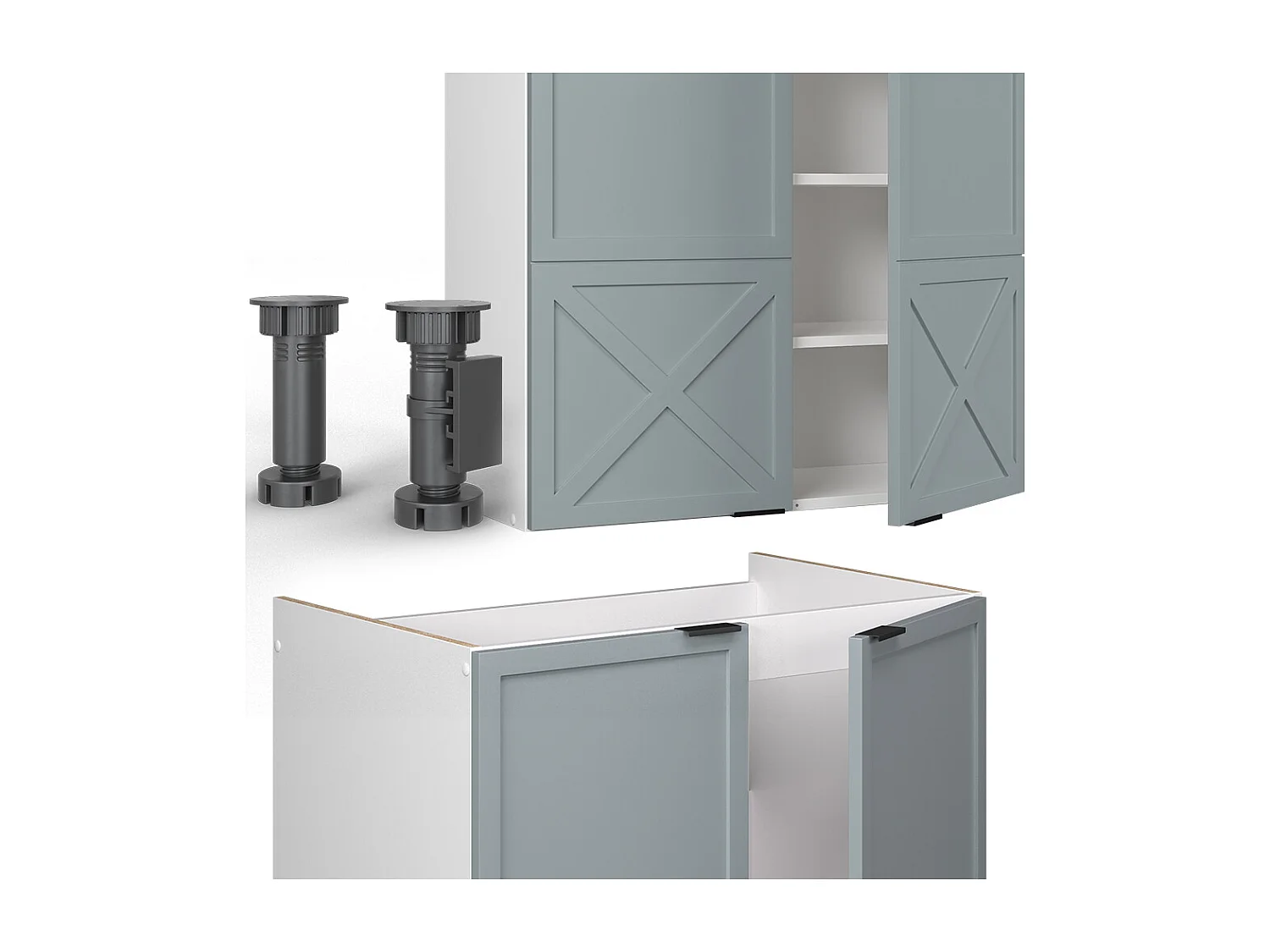 Cuisine bleu clair-gris/blanc 200x60x81.6 fame-line