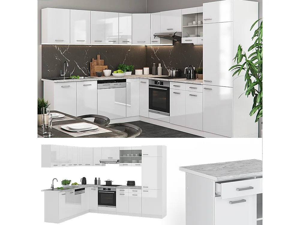 Cuisine en angle blanc brillant/blanc 287x46x81.6 r-line