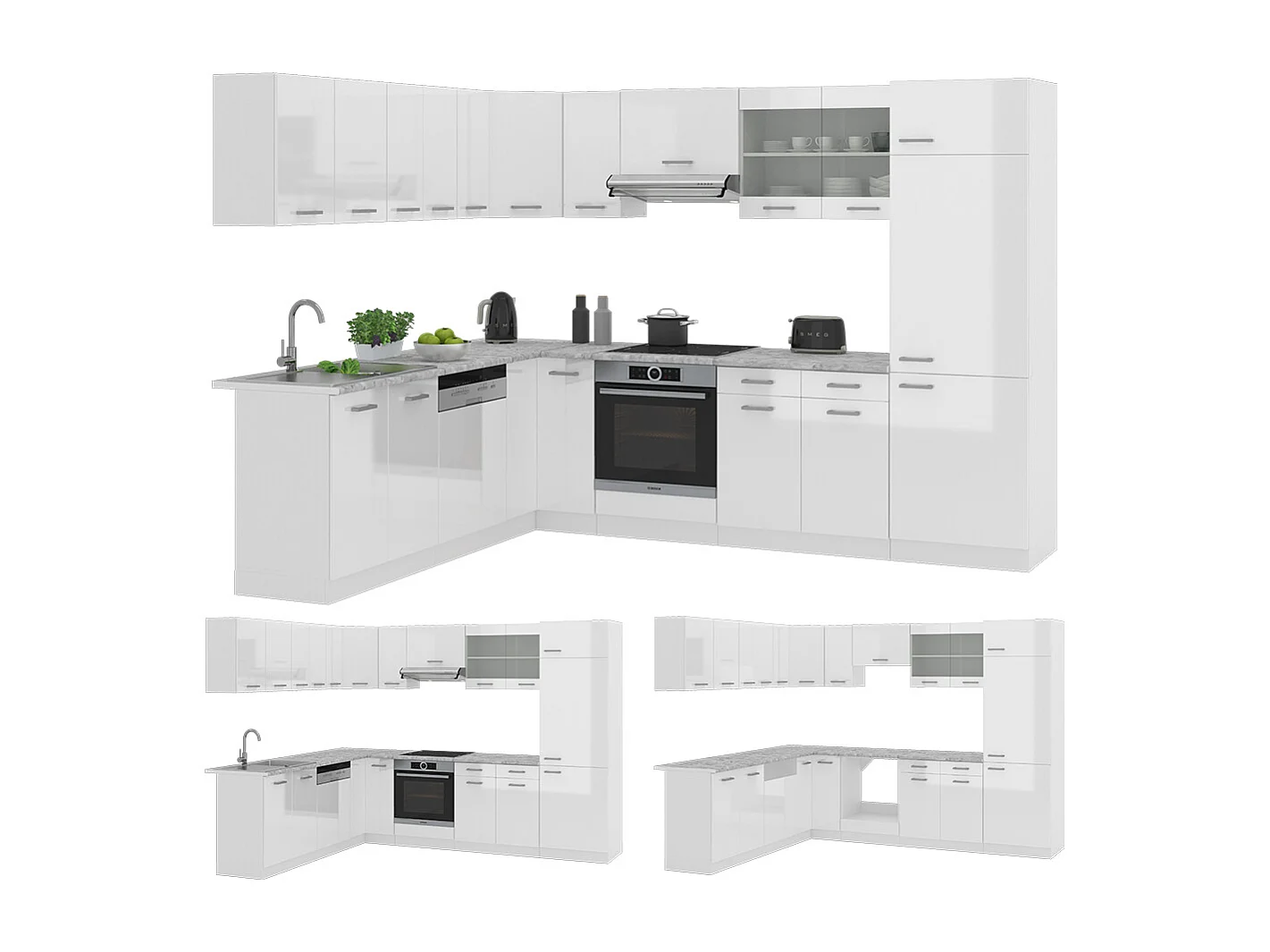 Cuisine en angle blanc brillant/blanc 287x46x81.6 r-line