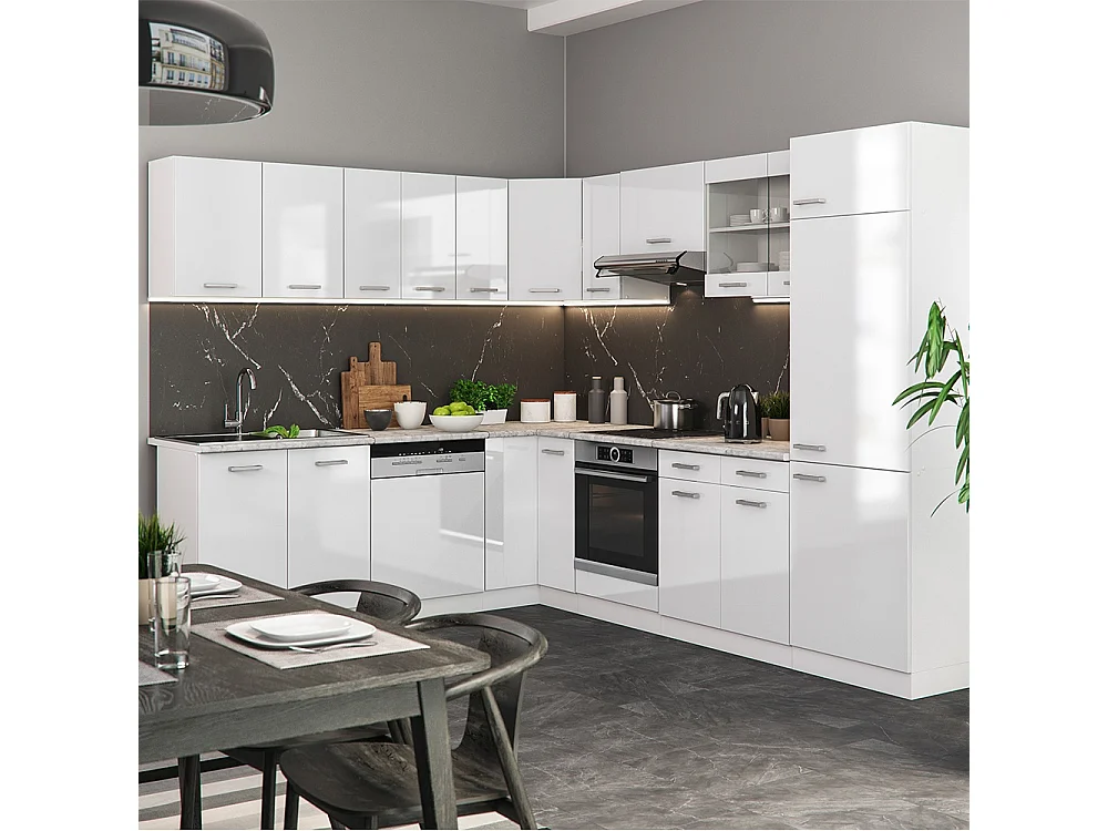 Cuisine en angle blanc haute brillance/blanc 287x46x81.6 r-line