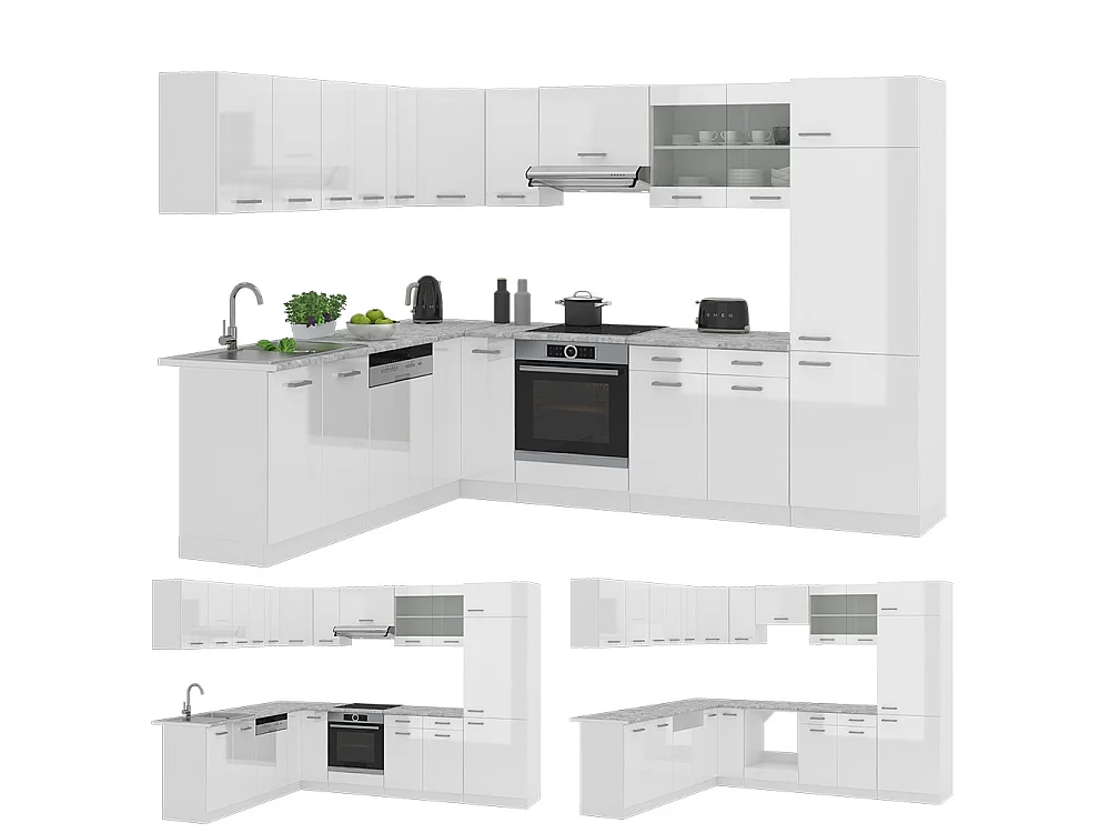 Cuisine en angle blanc haute brillance/blanc 287x46x81.6 r-line