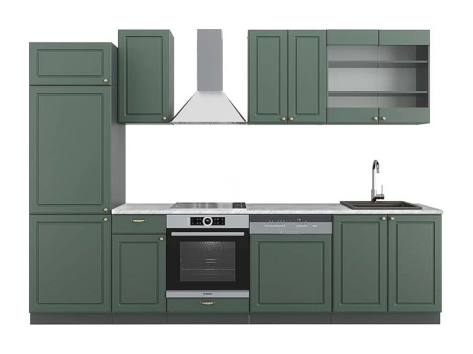 Complete keukeneenheid groen-goud landhuis/antraciet 300x60x81.6 fame-line