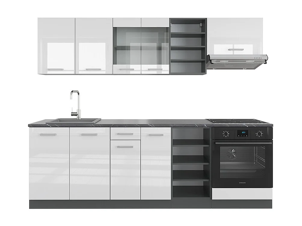 Complete keukeneenheid wit hoogglans/antraciet 240x60x81.6 r-line