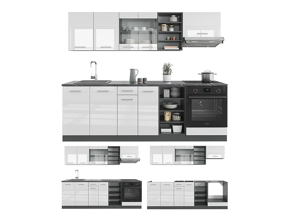 Mueble de cocina blanco brillo/antracita 240x60x81.6 r-line