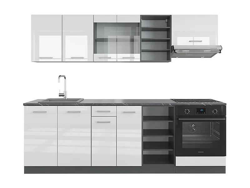 Complete keukeneenheid wit hoogglans/antraciet 240x60x81.6 r-line