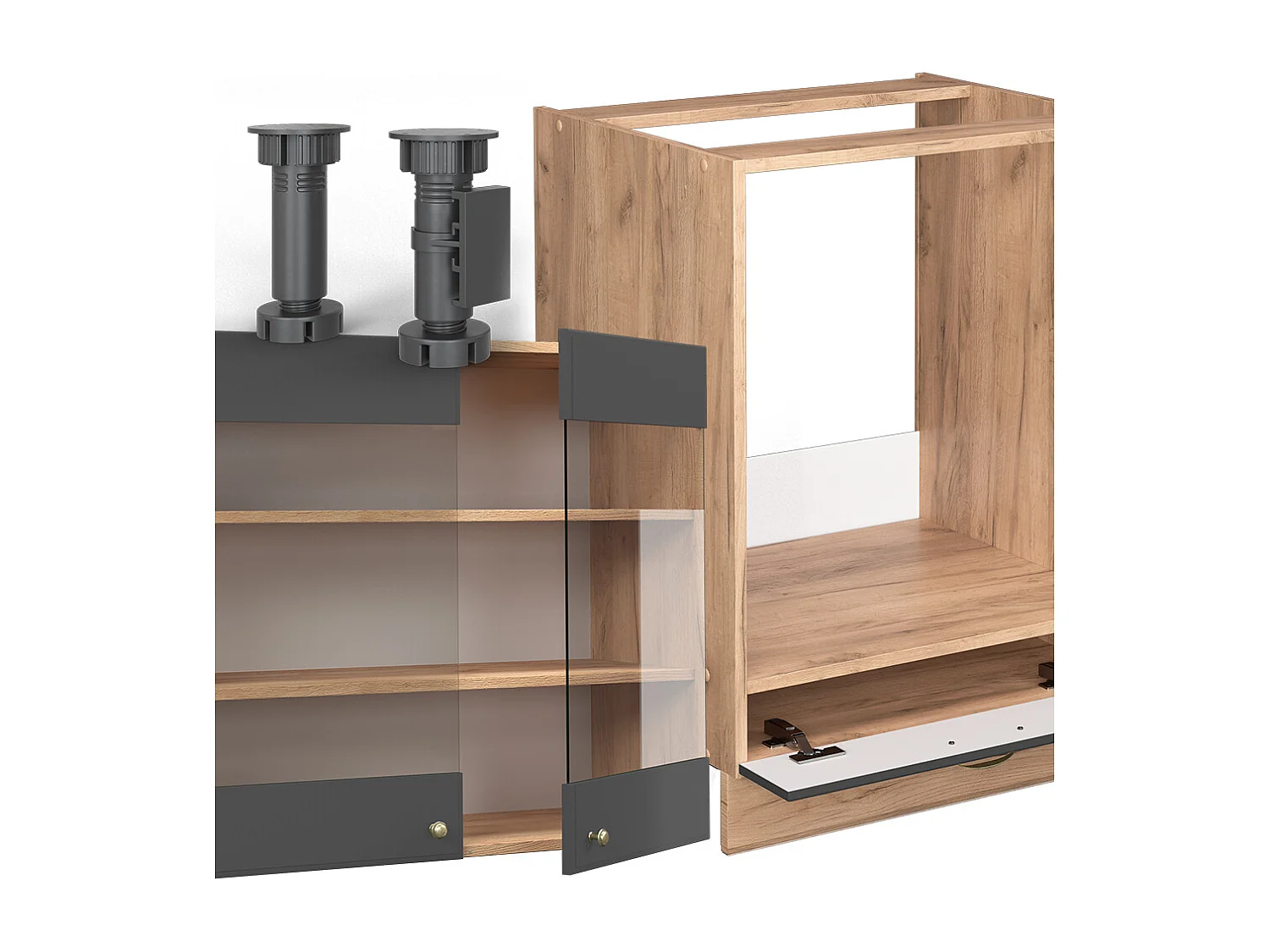 Cozinha de canto casa de campo antracite/carvalho goldkraft 287x46x81.6 fame-line