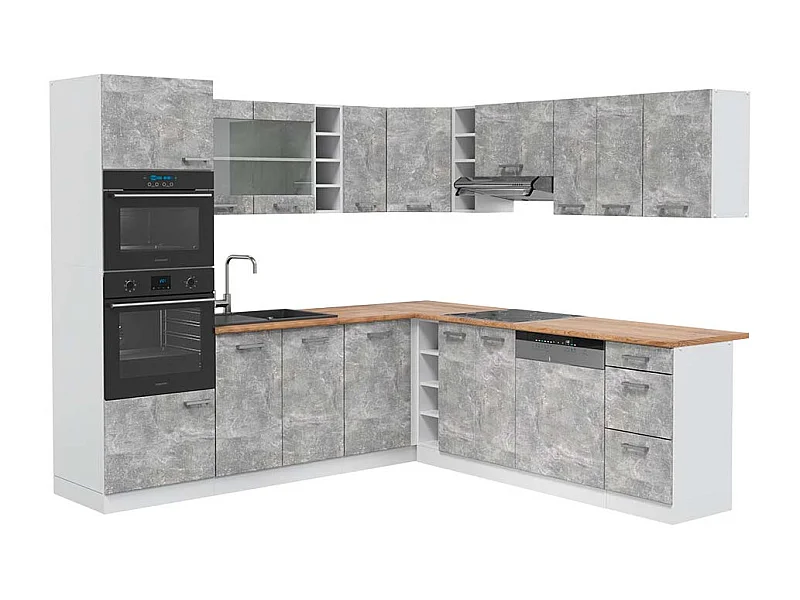 Cocina esquinera hormigón/blanco 247x60x81.6 r-line