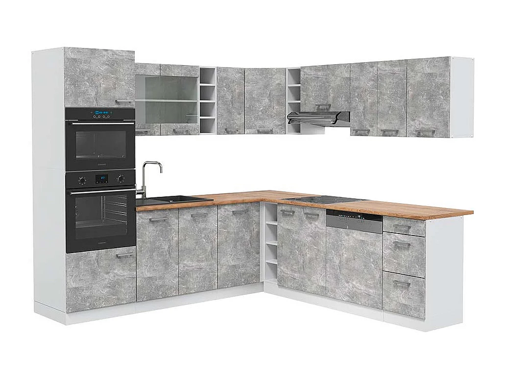 Cocina esquinera hormigón/blanco 247x60x81.6 r-line