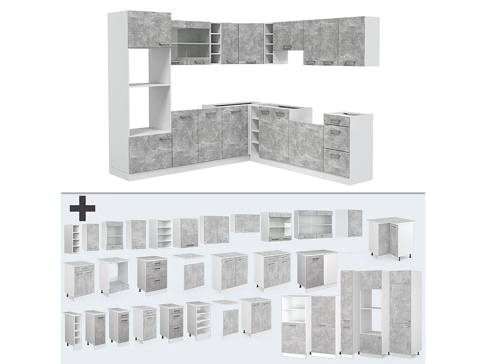 Cocina esquinera hormigón/blanco 247x60x81.6 r-line