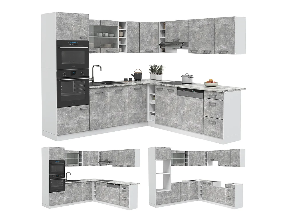 Hörnkök betong/vit 247x60x81.6 r-line