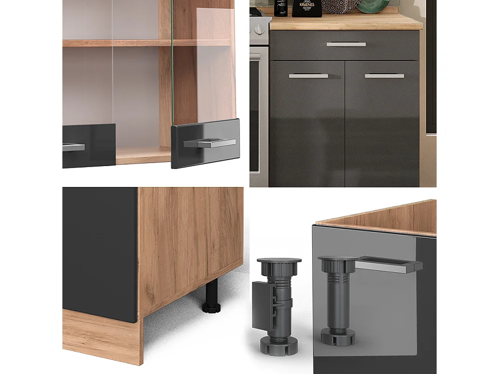 Cuisine anthracite brillant/chêne doré 200x46x81.6 r-line