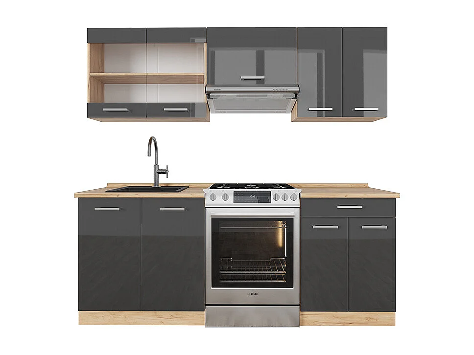 Cuisine anthracite brillant/chêne doré 200x46x81.6 r-line
