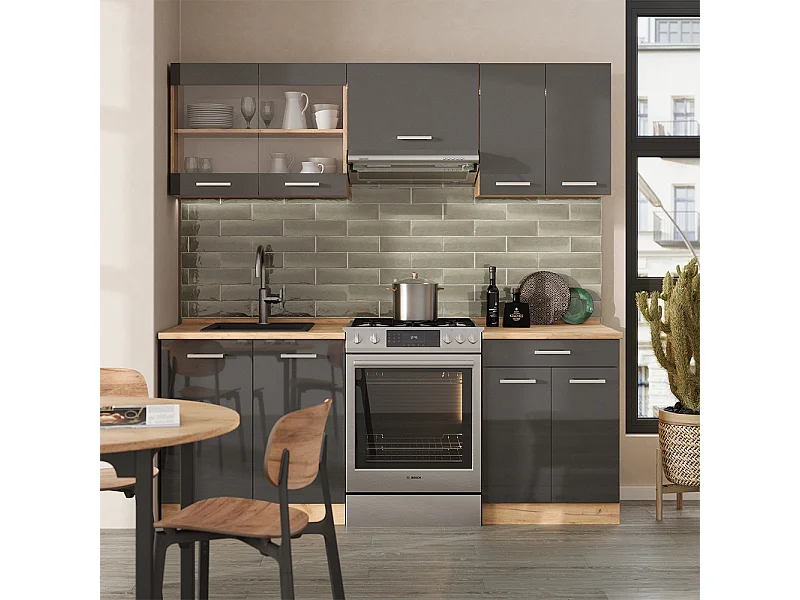 Cucina componibile antracite lucido/oro power oak 200x46x81.6 r-line