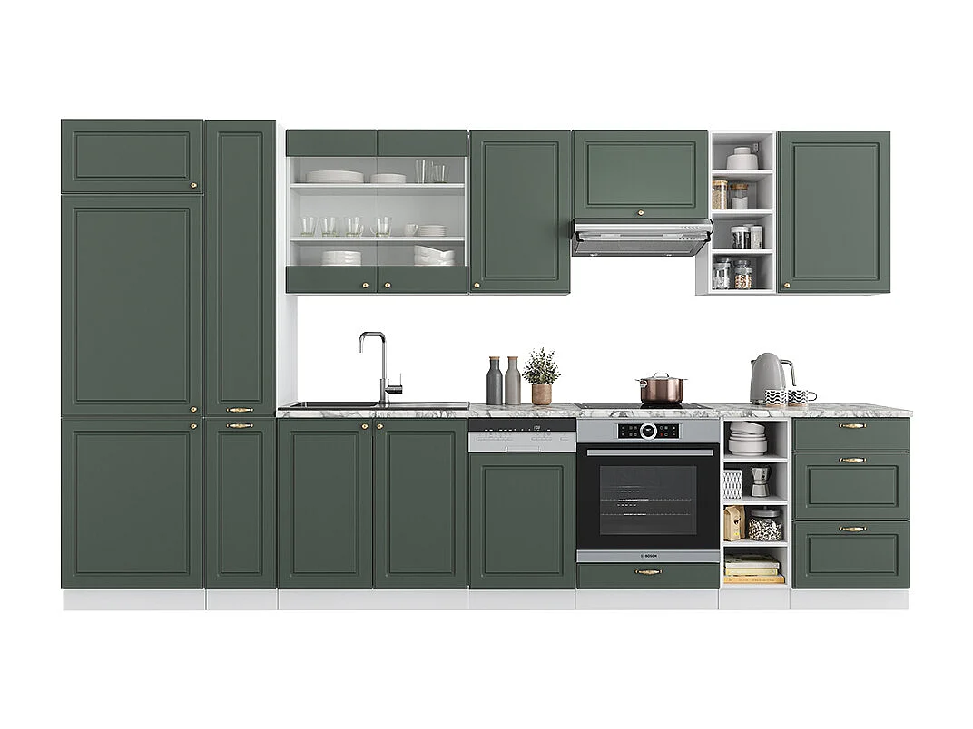 Cucina componibile verde-oro country house/bianco 355x60x81.6 fame-line