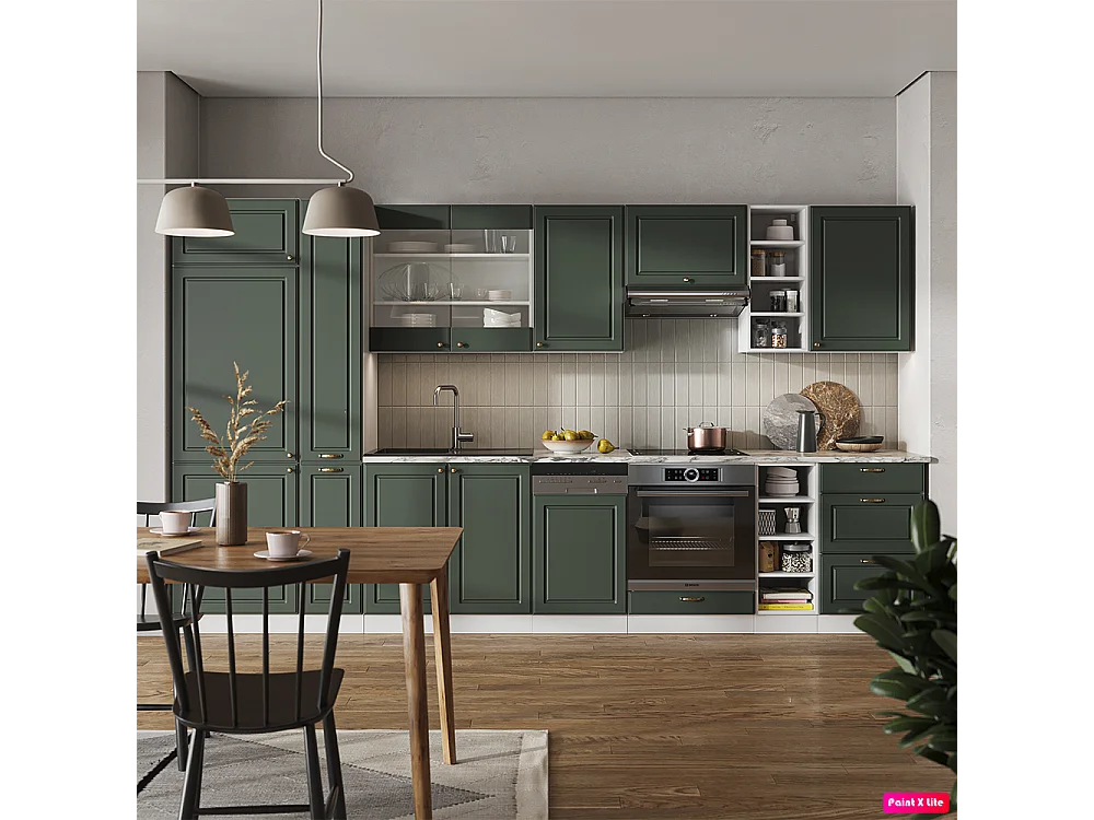 Cuisine vert-or landhaus/blanc 355x60x81.6 fame-line