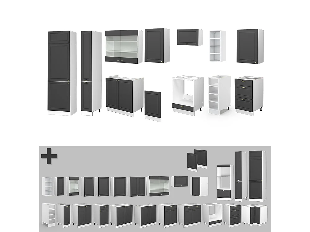 Mueble de cocina antracita-oro/blanco 355x60x81.6 fame-line