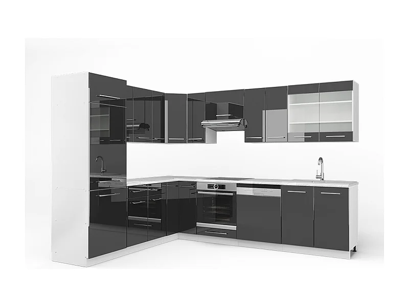 Cuisine en angle anthracite brillant/blanc 287x60x81.6 fame-line
