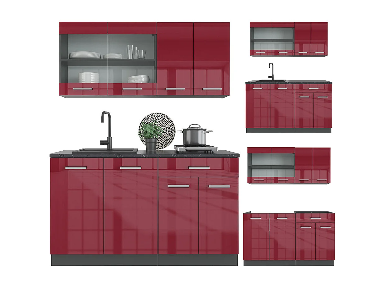 Pojedyncza kuchnia czerwony wysoki połysk/antracyt 140x46x81.6 r-line