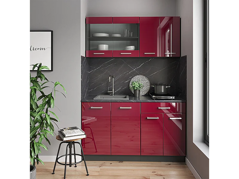 Cuisine rouge brillant/anthracite 140x46x81.6 r-line