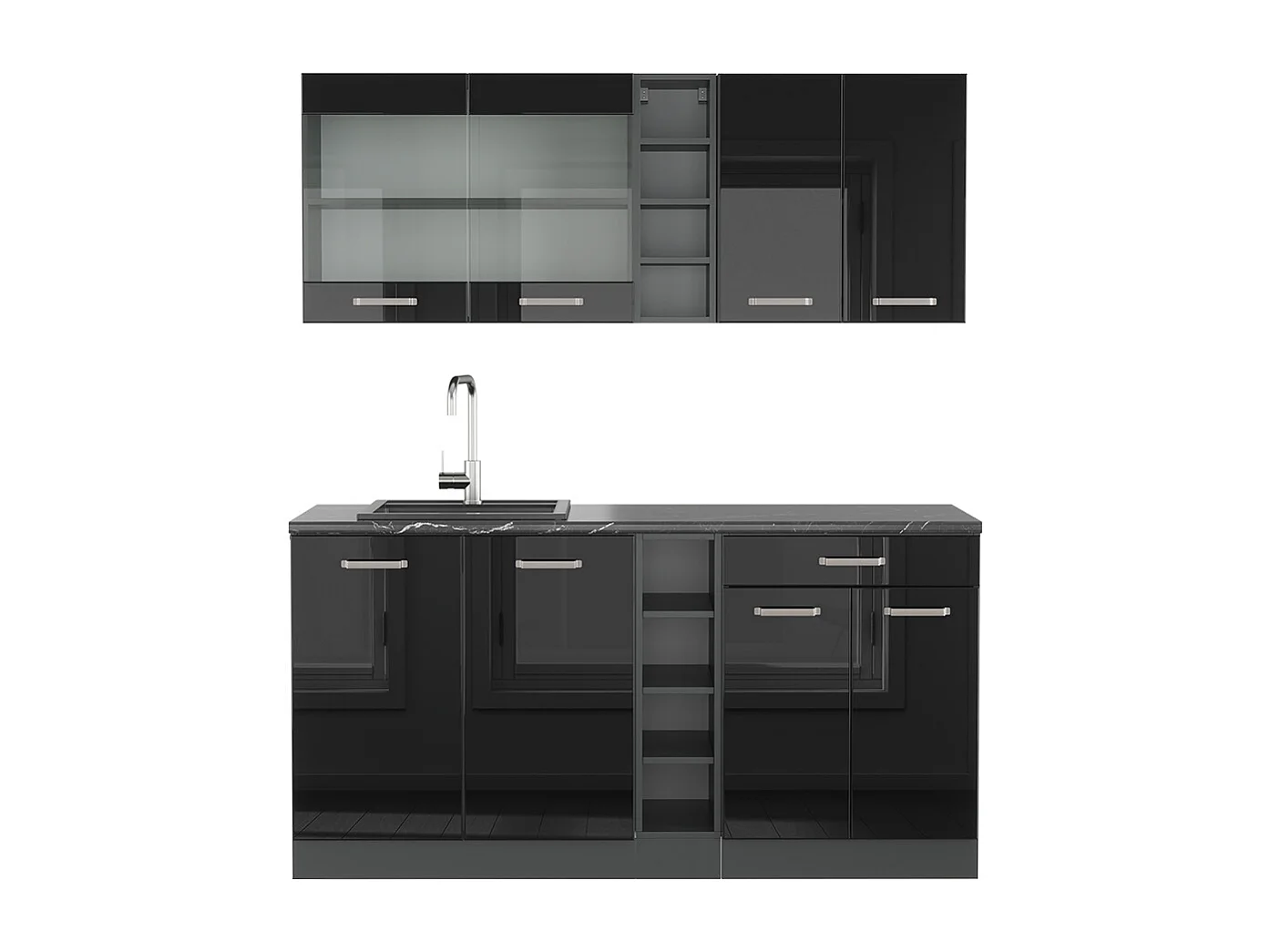Cucina completa nero lucido/antracite 160x60x81.6 r-line