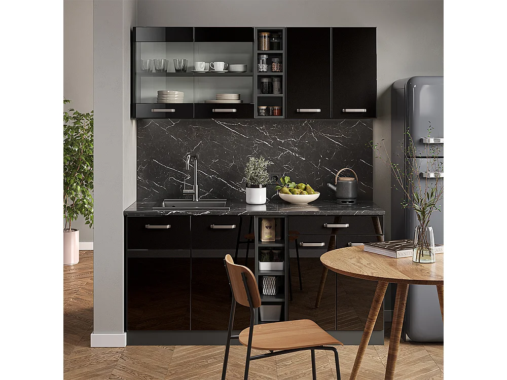 Cucina completa nero lucido/antracite 160x60x81.6 r-line