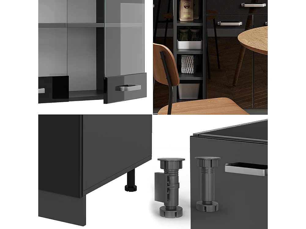 Cucina completa nero lucido/antracite 160x60x81.6 r-line