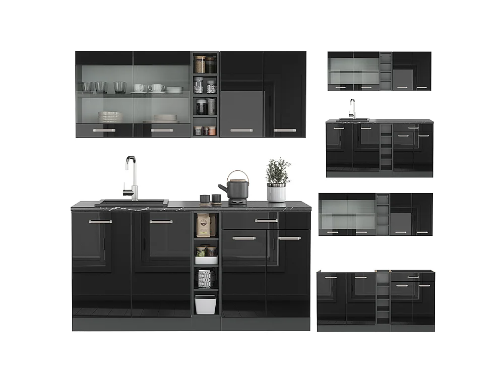 Cucina completa nero lucido/antracite 160x60x81.6 r-line