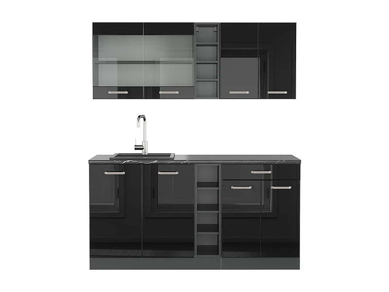 Cuisine noir brillant/anthracite 160x60x81.6 r-line