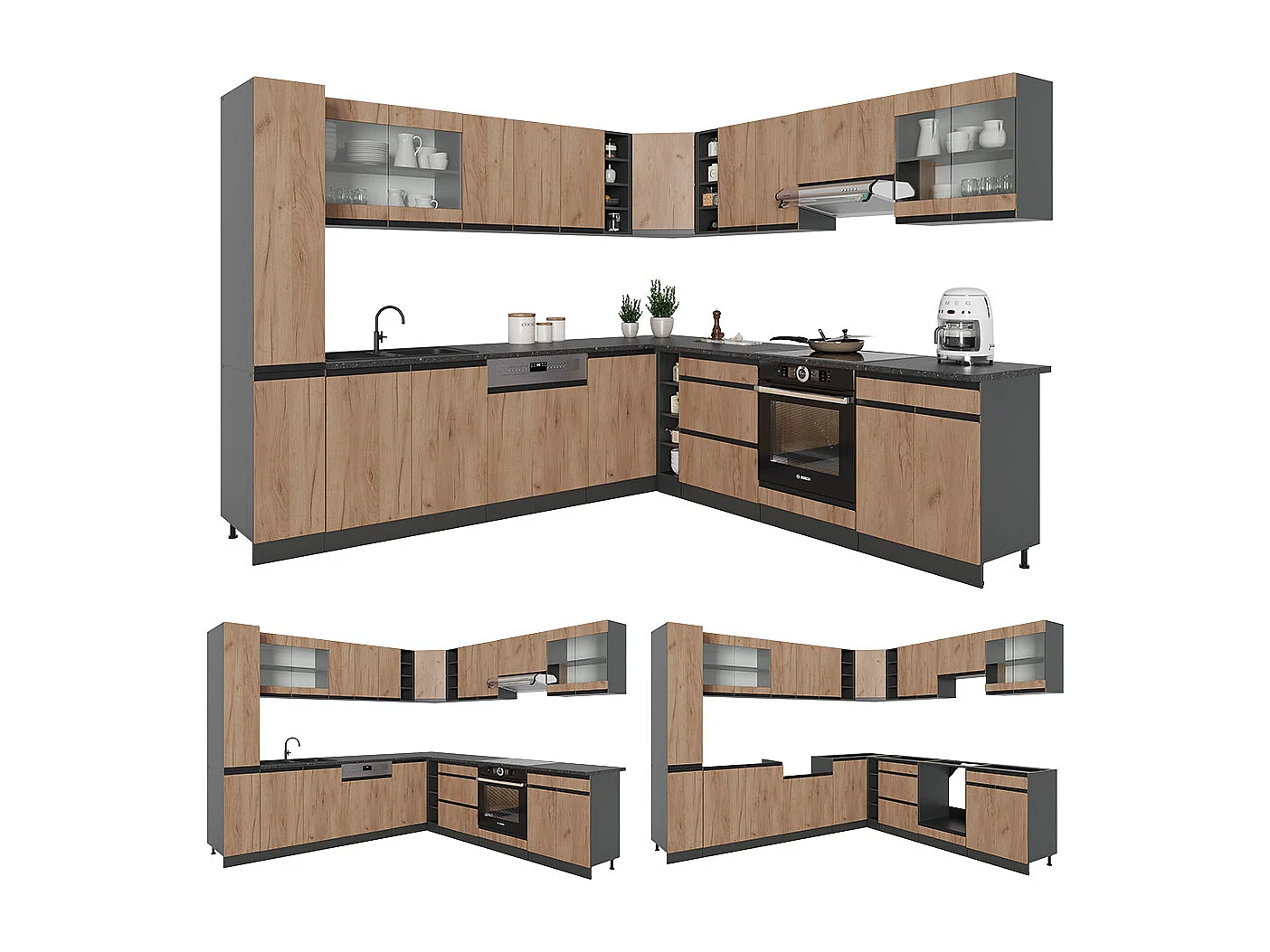 Cocina esquinera oro power roble/antracita 277x60x81.6 r-line