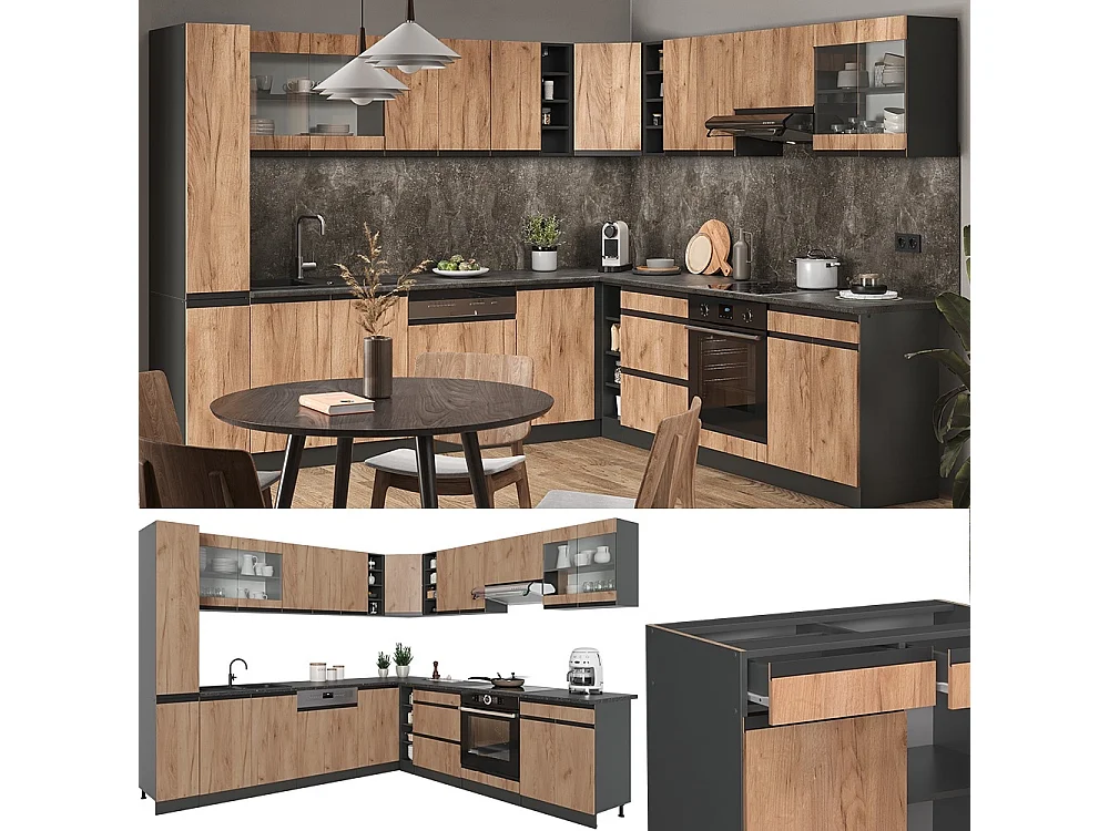 Cuisine en angle chêne de force doré/anthracite 277x60x81.6 r-line