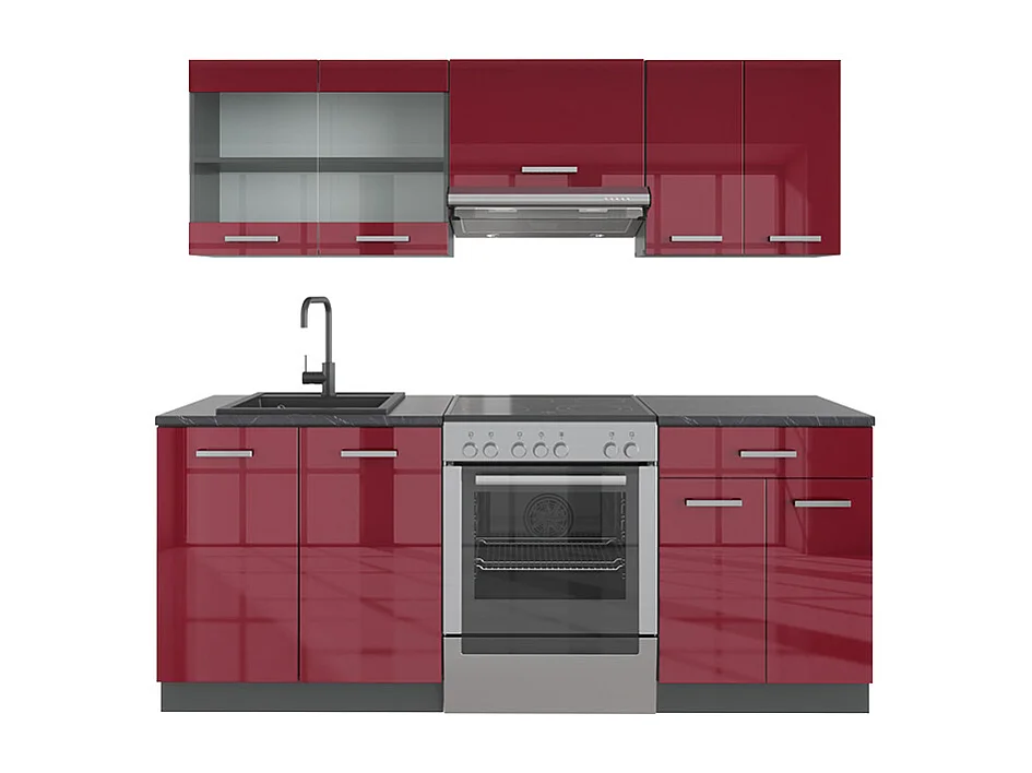 Complete keukeneenheid rood hoogglans/antraciet 200x60x81.6 r-line