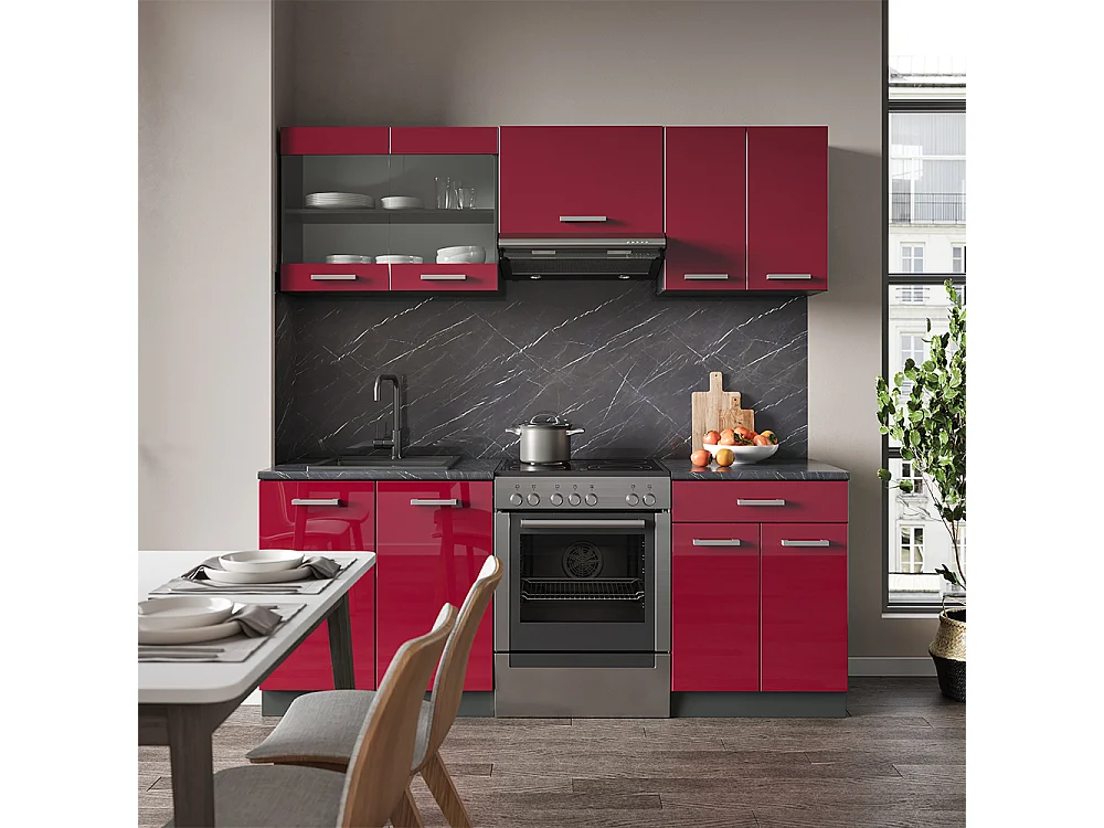 Kitchenette vermelho brilhante/antracite 200x60x81.6 r-line