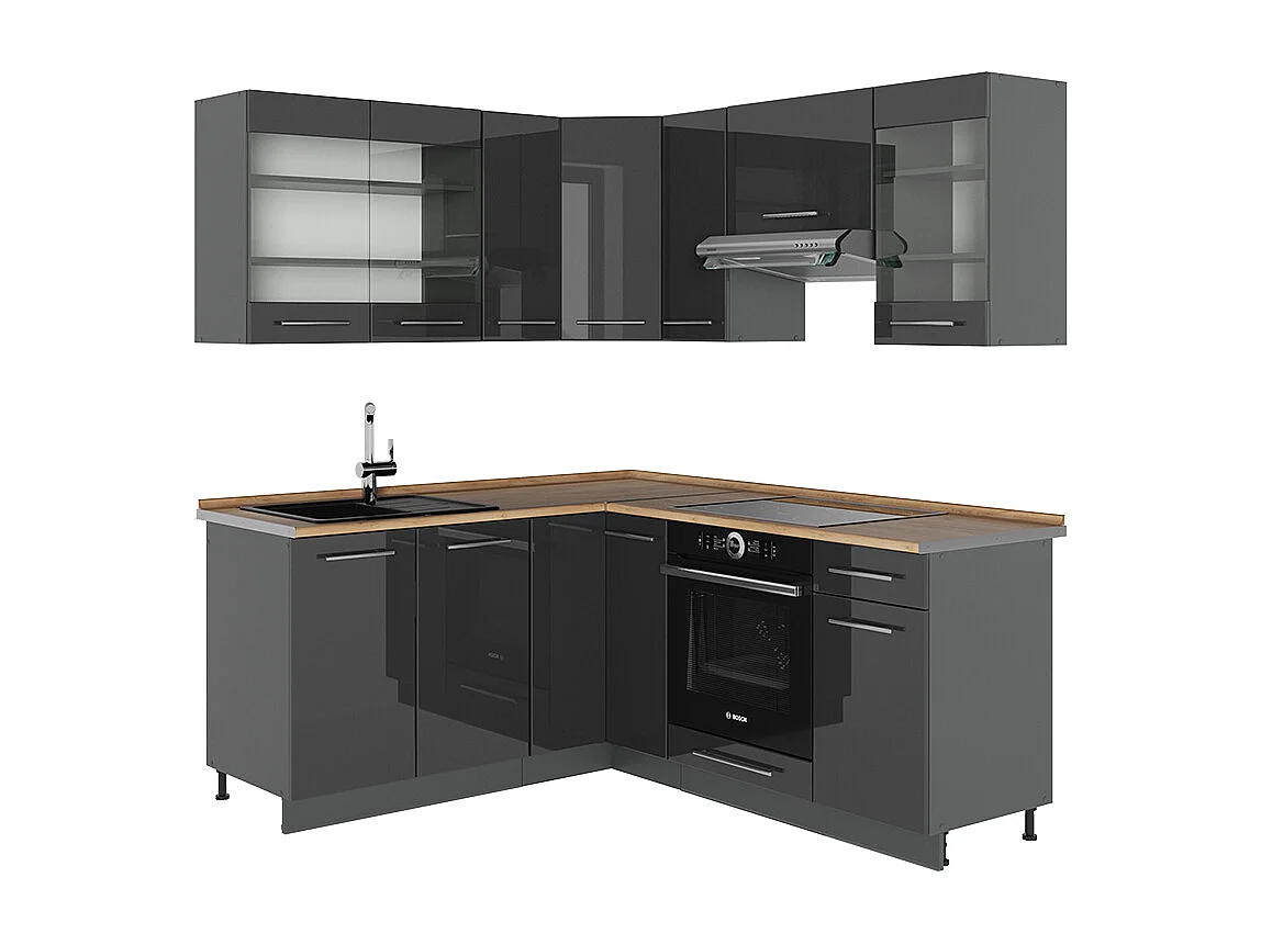 Cuisine en angle anthracite haute brillance 190x60x81.6 fame-line