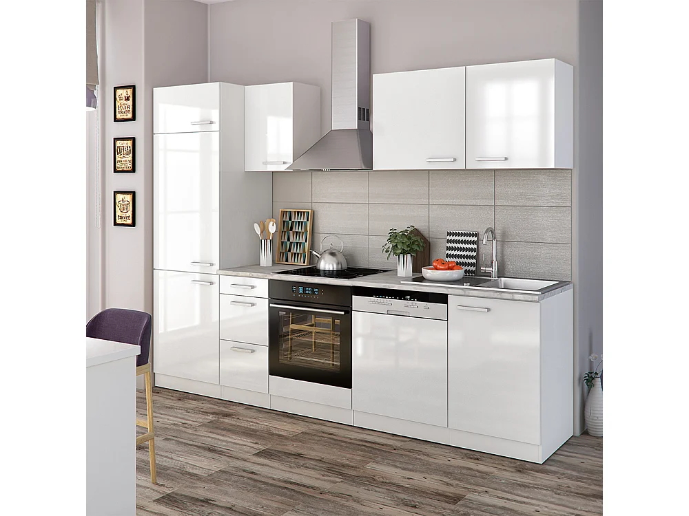 Zabudowa kuchenna biały wysoki połysk/biały 270x46x81.6 optima