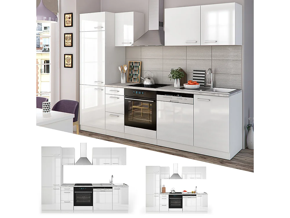 Zabudowa kuchenna biały wysoki połysk/biały 270x46x81.6 optima