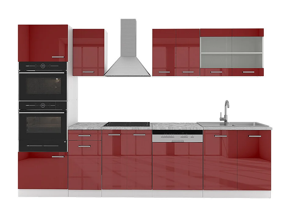 Cucina componibile rosso lucido/bianco 300x60x81.6 r-line