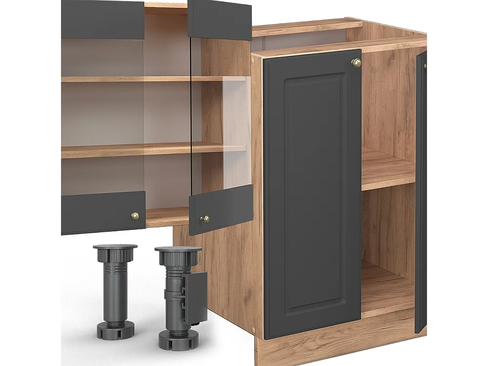 Mueble de cocina antracita casa de campo/roble kraft dorado 300x60x81.6 fame-line