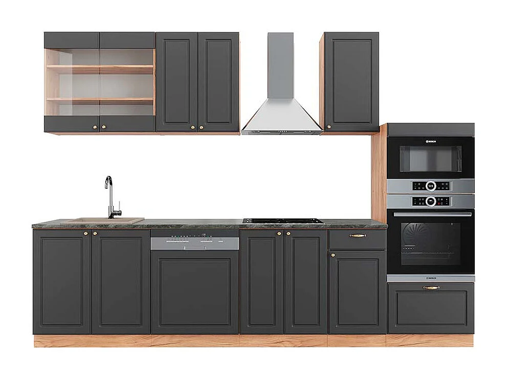 Køkkenrække antracit country house/guld kraft eg 300x60x81.6 fame-line
