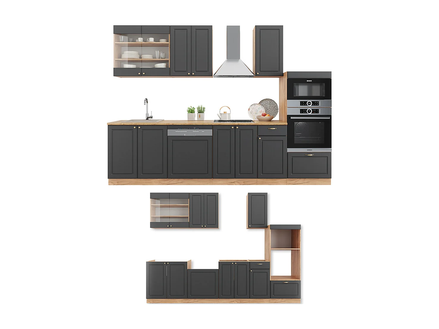 Køkkenrække antracit country house/guld kraft eg 300x60x81.6 fame-line