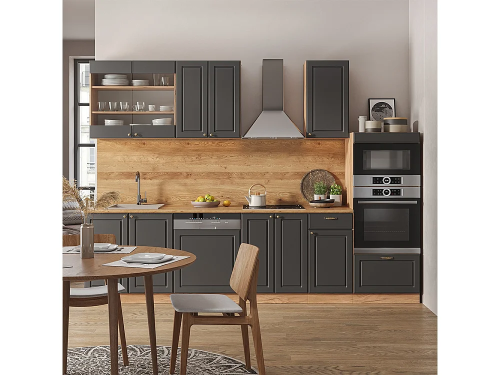 Mueble de cocina antracita casa de campo/roble kraft dorado 300x60x81.6 fame-line