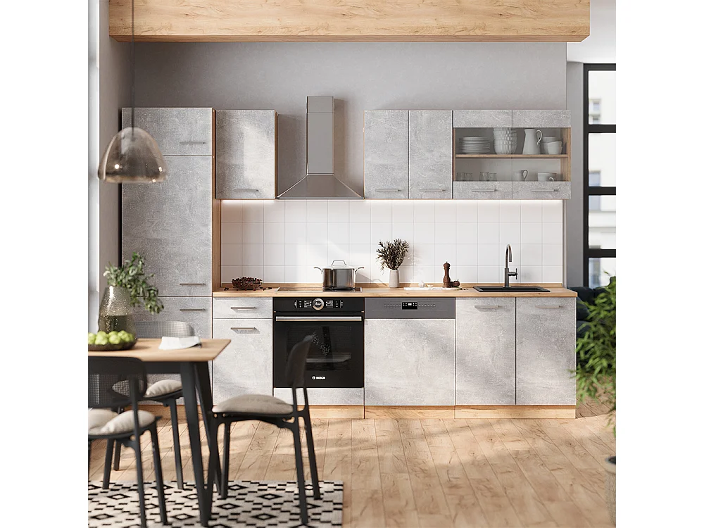 Mueble de cocina hormigón/roble dorado 300x46x81.6 r-line