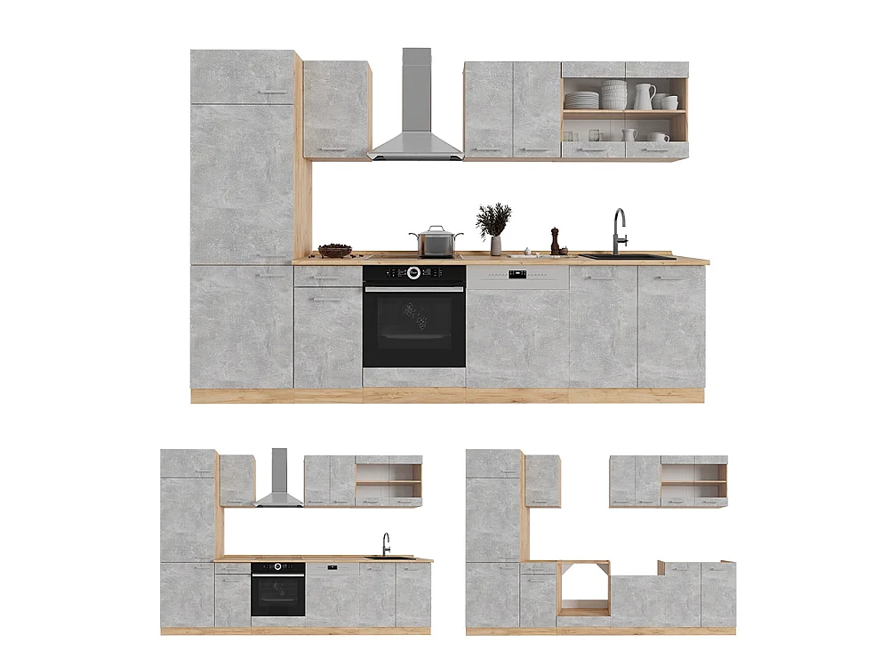 Cuisine béton/force dor chêne 300x46x81.6 r-line